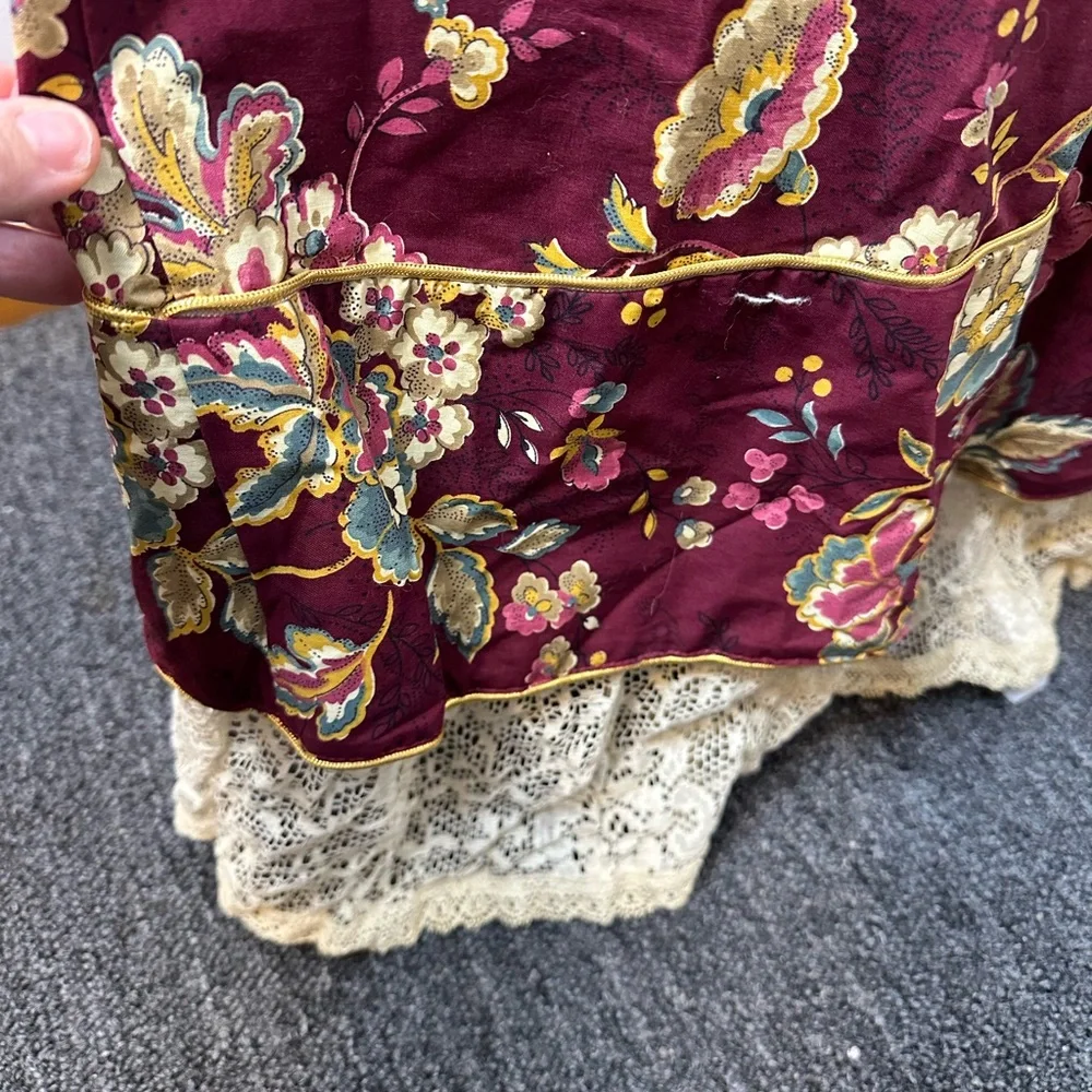 Gunne Sax Vintage-Inspired Burgundy Floral renaissance Dress  Lace Sleeve RARE - Picture 11 of 17